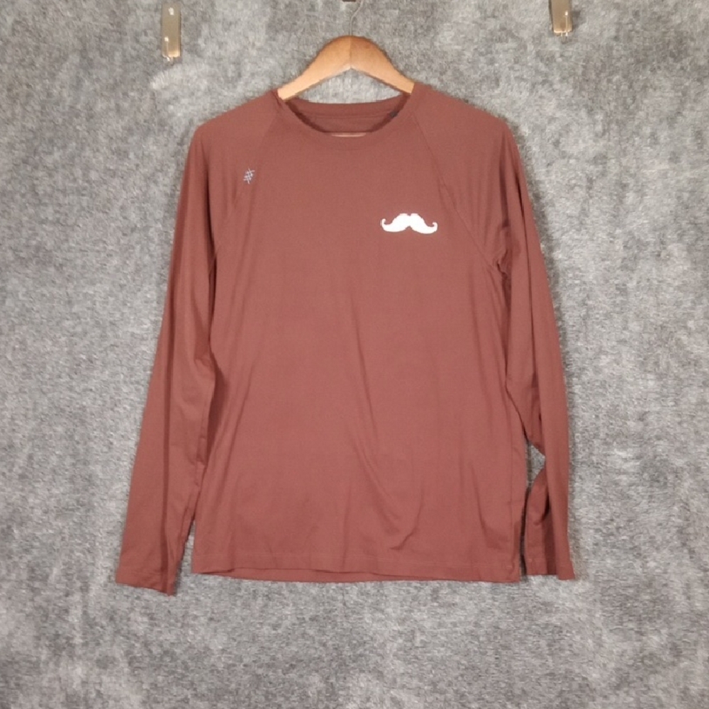 RHONE Reign Long Sleeve Men's Tee with Mustache Design Brick Color Medium